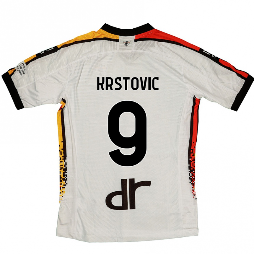 Kids Football Nikola Krstovic #9 White Black Away Jersey 2024/25 T-Shirt