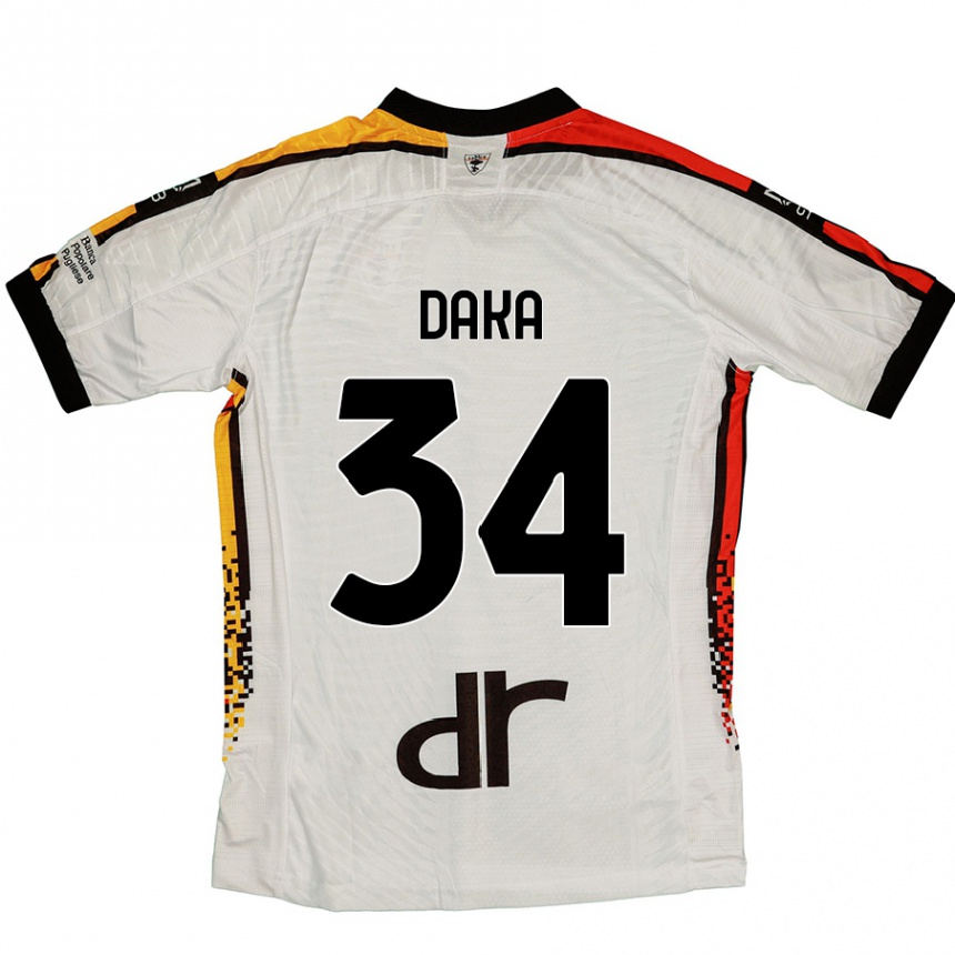 Kids Football Dario Daka #34 White Black Away Jersey 2024/25 T-Shirt