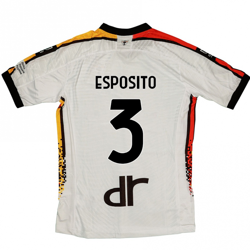 Kids Football Sebastian Esposito #3 White Black Away Jersey 2024/25 T-Shirt