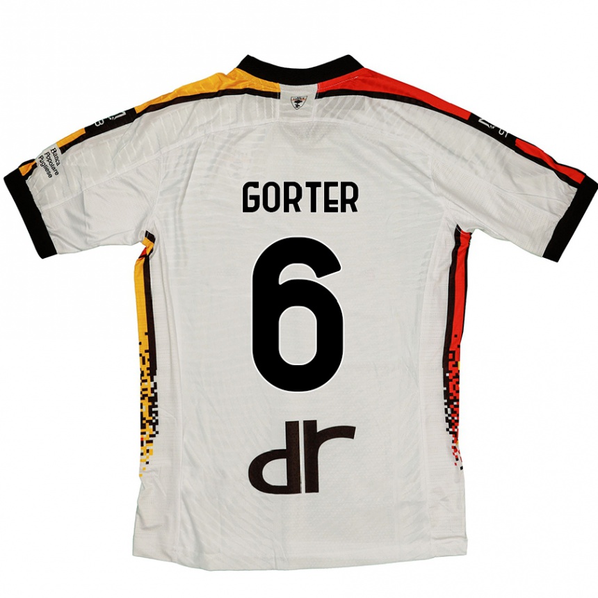 Kids Football Olaf Gorter #6 White Black Away Jersey 2024/25 T-Shirt