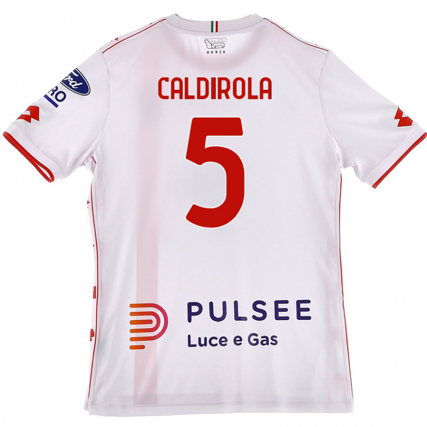 Kids Football Luca Caldirola #5 White Red Away Jersey 2024/25 T-Shirt