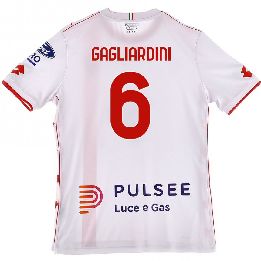 Kids Football Roberto Gagliardini #6 White Red Away Jersey 2024/25 T-Shirt