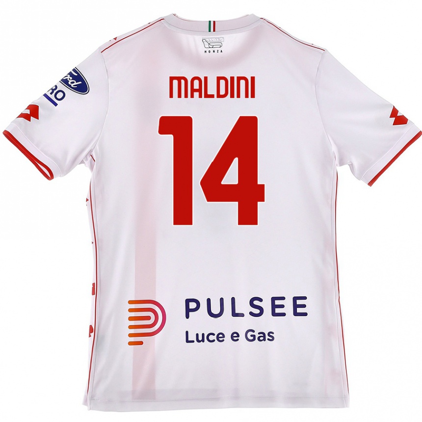 Kids Football Daniel Maldini #14 White Red Away Jersey 2024/25 T-Shirt