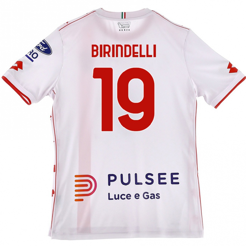 Kids Football Samuele Birindelli #19 White Red Away Jersey 2024/25 T-Shirt