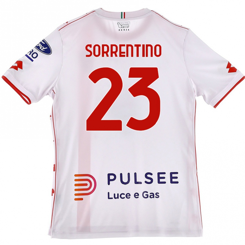 Kids Football Alessandro Sorrentino #23 White Red Away Jersey 2024/25 T-Shirt