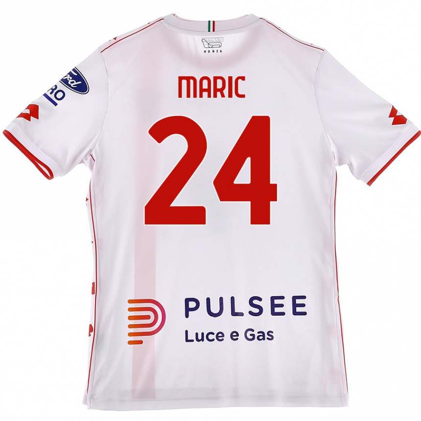 Kids Football Mirko Maric #24 White Red Away Jersey 2024/25 T-Shirt