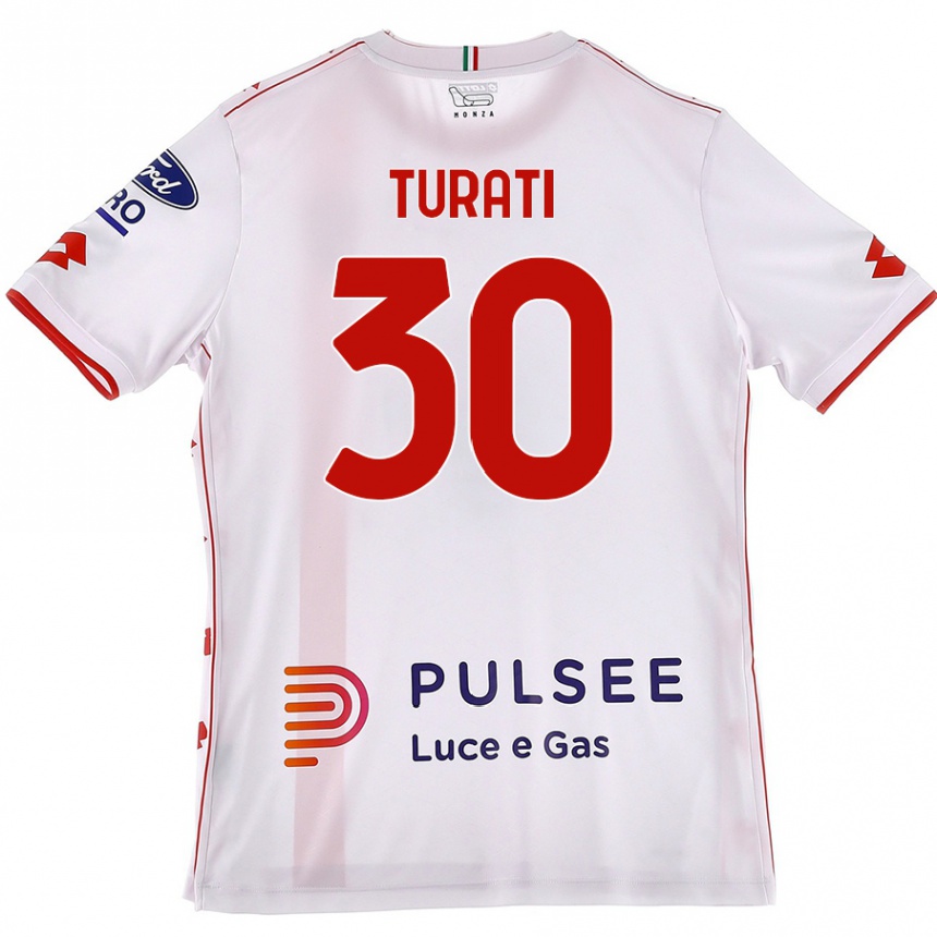 Kids Football Stefano Turati #30 White Red Away Jersey 2024/25 T-Shirt