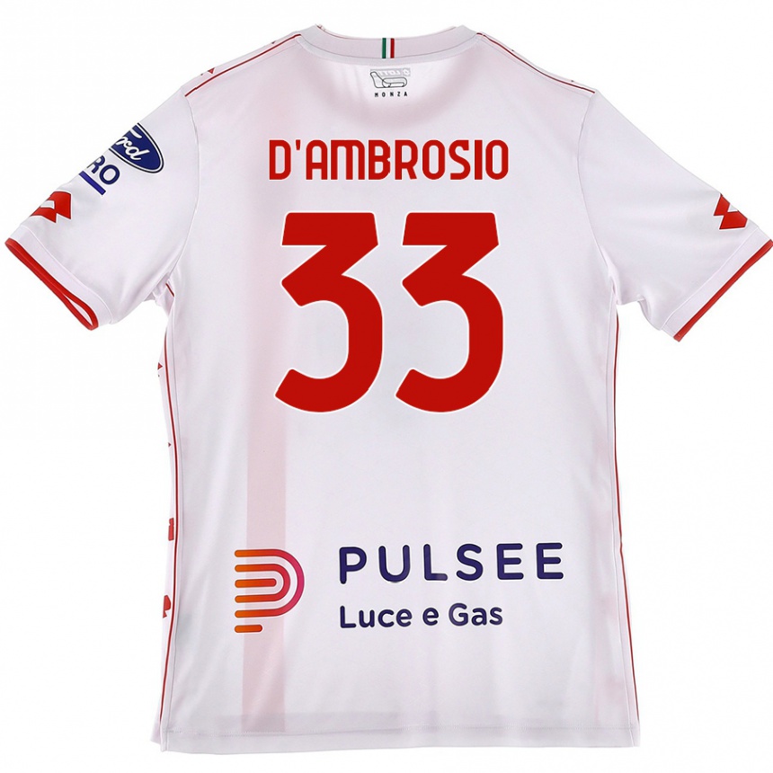 Kids Football Danilo D'ambrosio #33 White Red Away Jersey 2024/25 T-Shirt