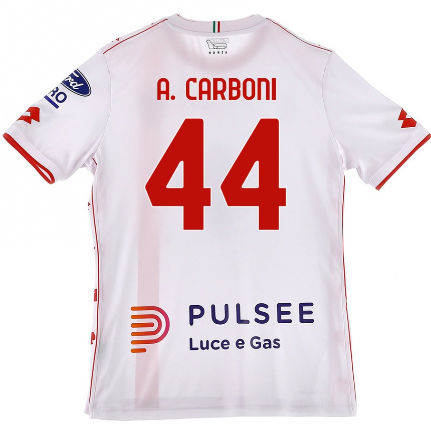 Kids Football Andrea Carboni #44 White Red Away Jersey 2024/25 T-Shirt