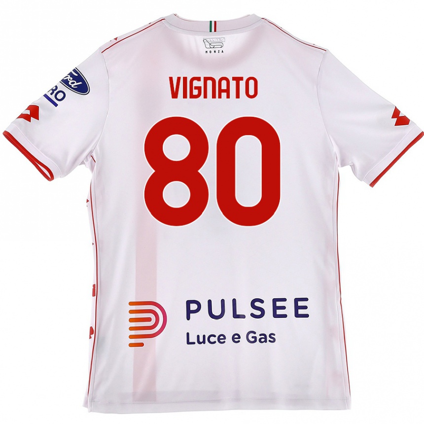 Kids Football Samuele Vignato #80 White Red Away Jersey 2024/25 T-Shirt