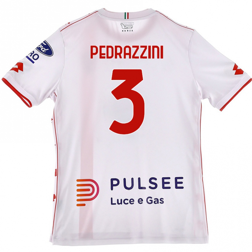 Kids Football Carlo Pedrazzini #3 White Red Away Jersey 2024/25 T-Shirt