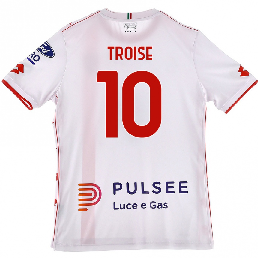 Kids Football Antonio Troise #10 White Red Away Jersey 2024/25 T-Shirt