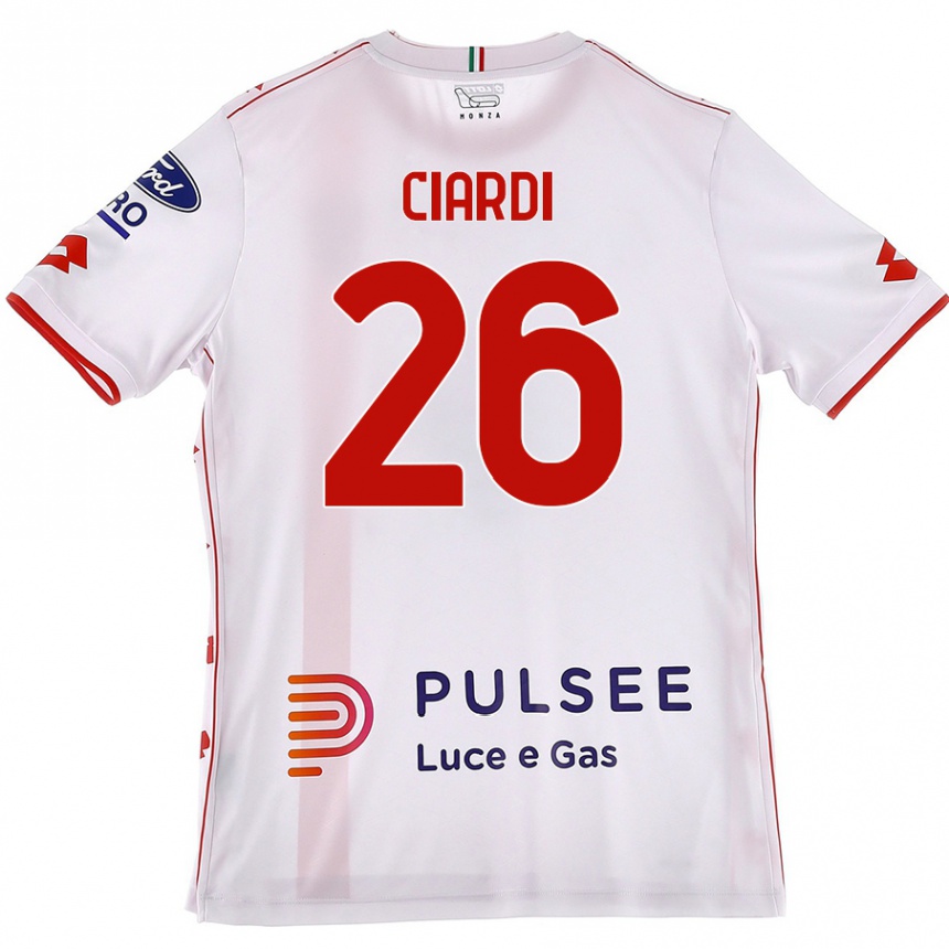 Kids Football Tommaso Ciardi #26 White Red Away Jersey 2024/25 T-Shirt