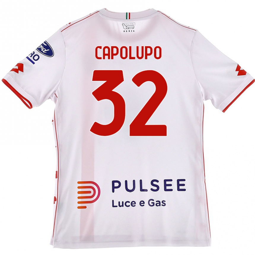 Kids Football Samuele Capolupo #32 White Red Away Jersey 2024/25 T-Shirt