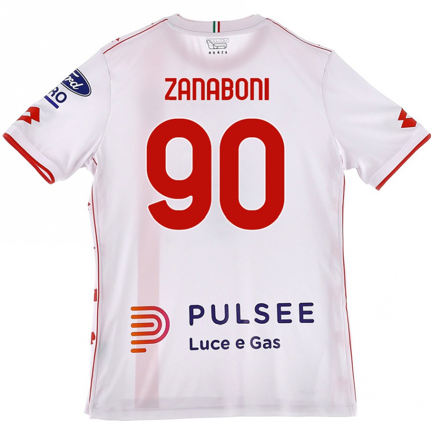 Kids Football Emanuele Zanaboni #90 White Red Away Jersey 2024/25 T-Shirt