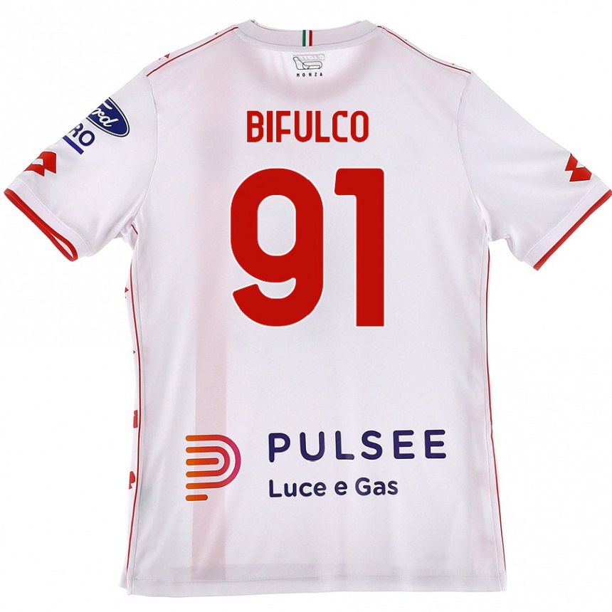 Kids Football Davide Bifulco #91 White Red Away Jersey 2024/25 T-Shirt