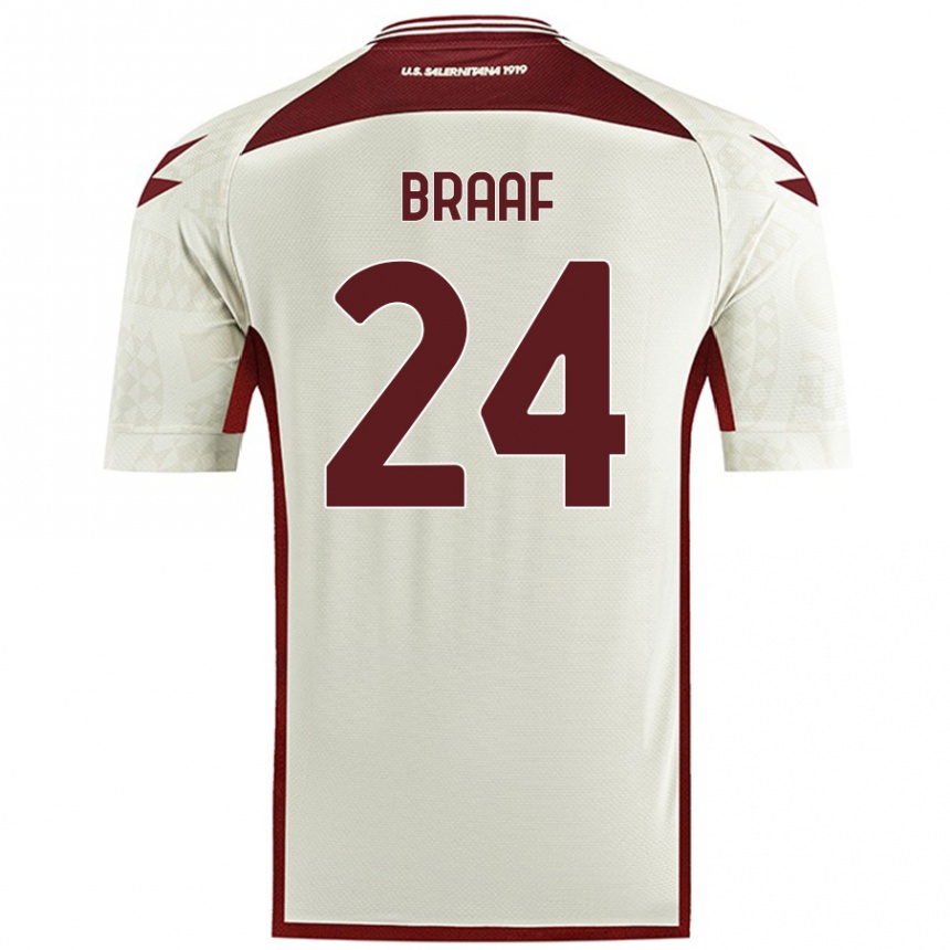 Kids Football Jayden Braaf #24 Cream Color Away Jersey 2024/25 T-Shirt