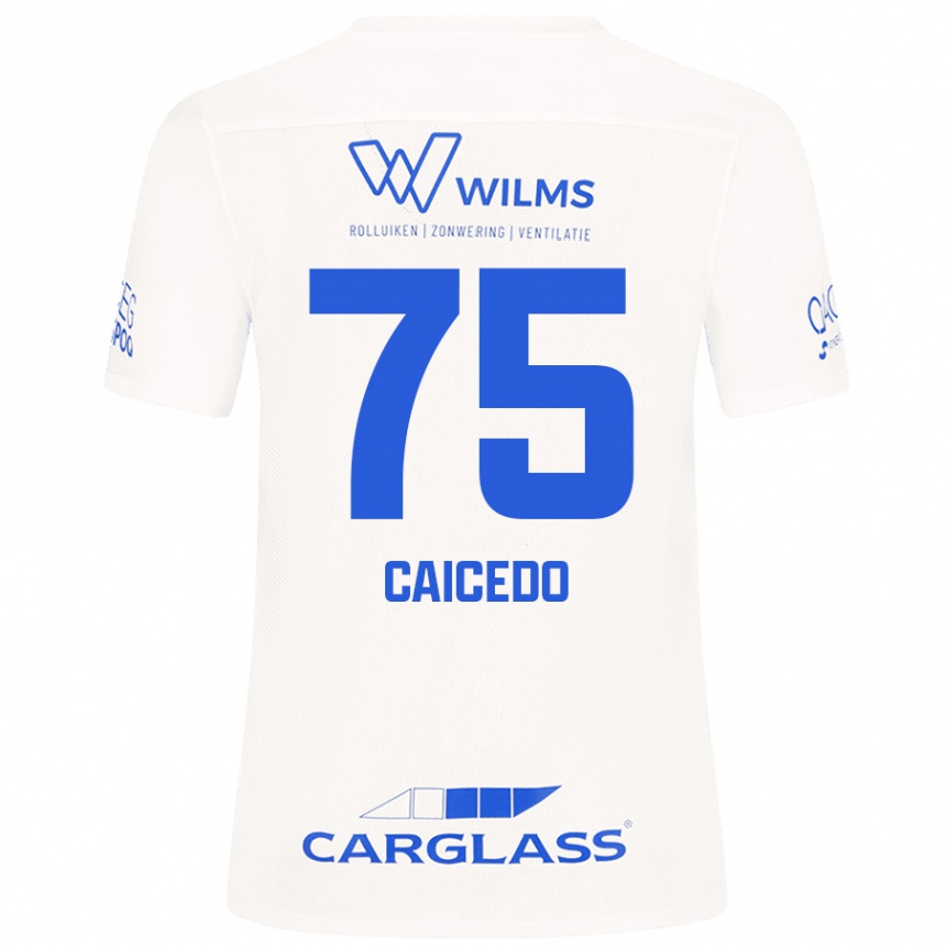 Kids Football Alfred Caicedo #75 White Away Jersey 2024/25 T-Shirt