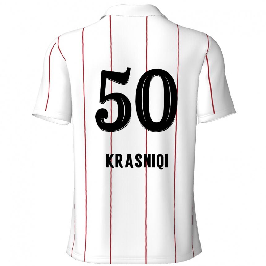 Kids Football Laurit Krasniqi #50 White Black Away Jersey 2024/25 T-Shirt