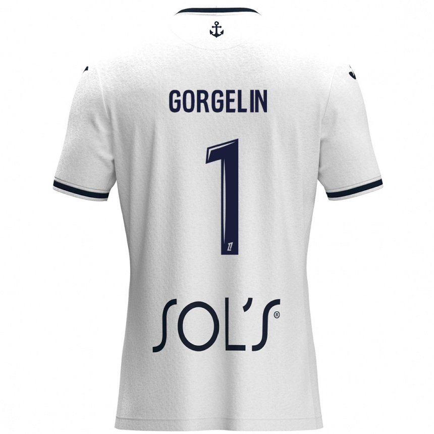 Kids Football Mathieu Gorgelin #1 White Dark Blue Away Jersey 2024/25 T-Shirt