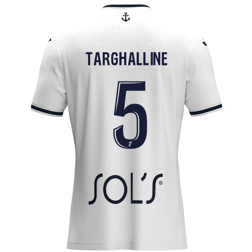 Kids Football Oussama Targhalline #5 White Dark Blue Away Jersey 2024/25 T-Shirt