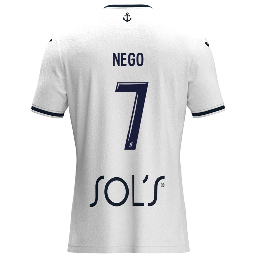 Kids Football Loïc Nego #7 White Dark Blue Away Jersey 2024/25 T-Shirt