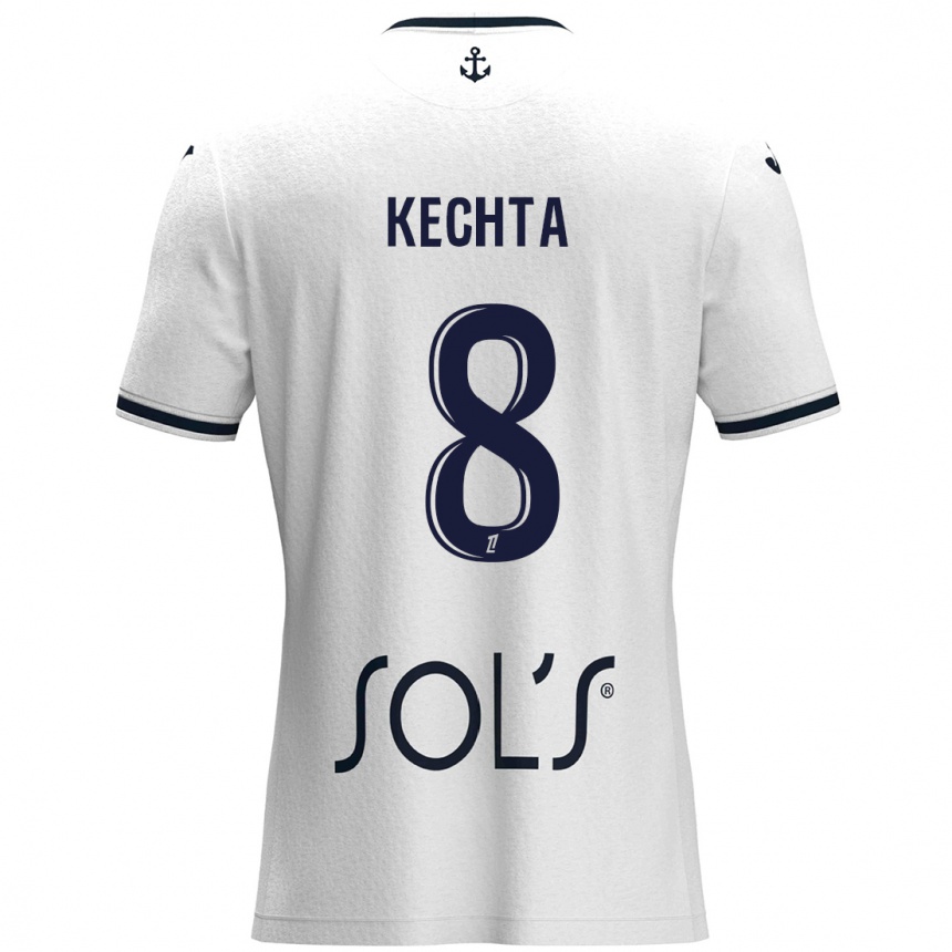 Kids Football Yassine Kechta #8 White Dark Blue Away Jersey 2024/25 T-Shirt