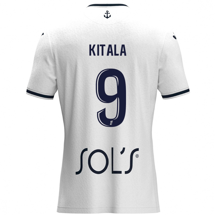 Kids Football Yann Kitala #9 White Dark Blue Away Jersey 2024/25 T-Shirt