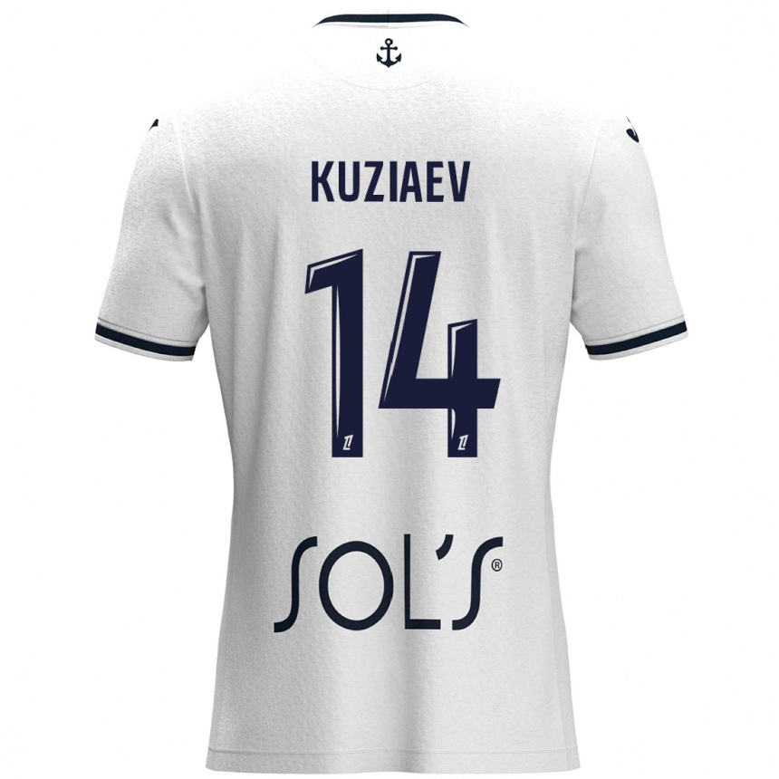 Kids Football Daler Kuzyaev #14 White Dark Blue Away Jersey 2024/25 T-Shirt