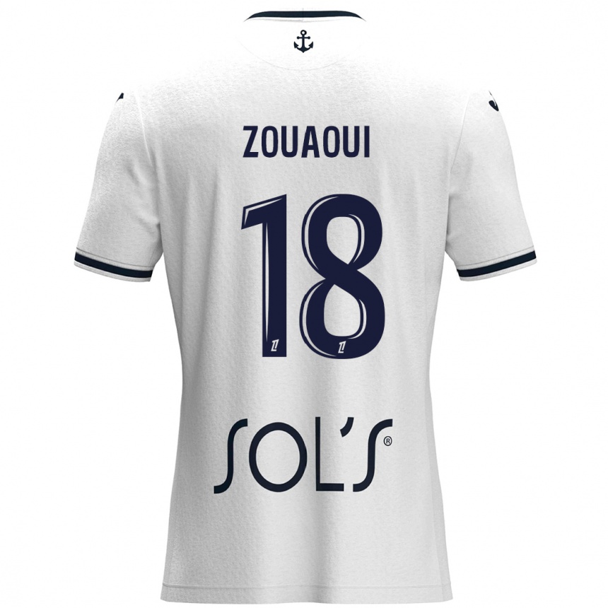 Kids Football Yanis Zouaoui #18 White Dark Blue Away Jersey 2024/25 T-Shirt