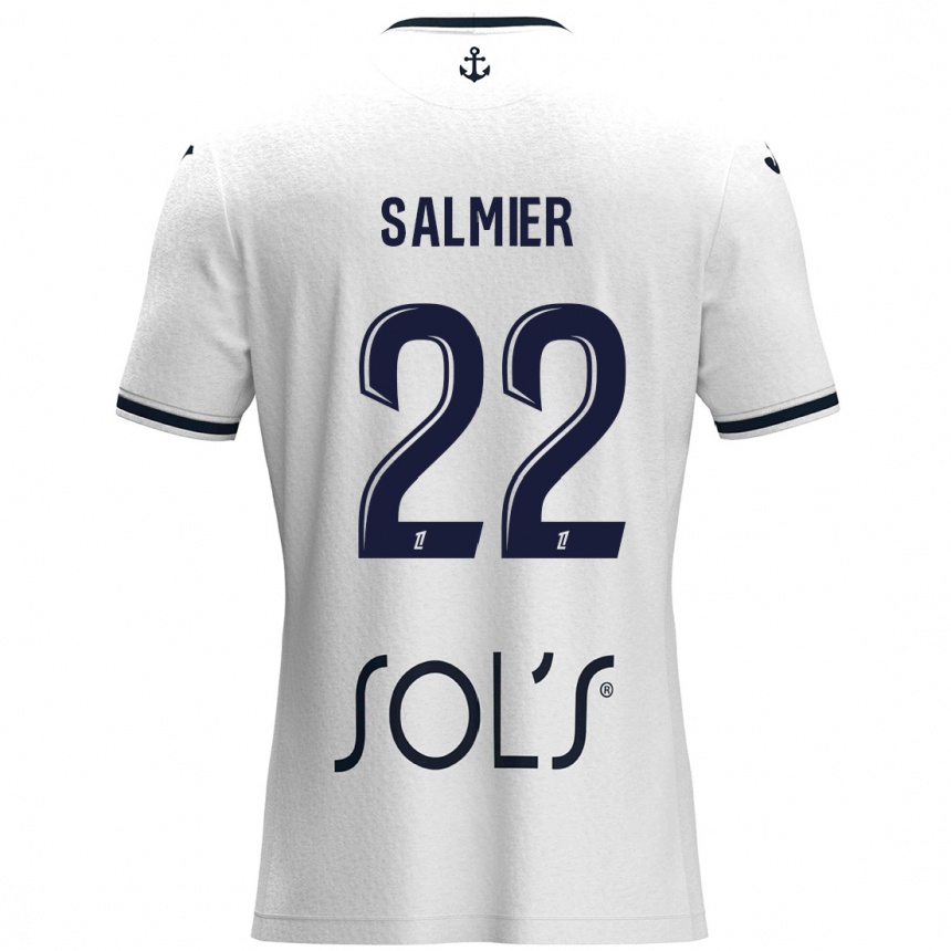 Kids Football Yoann Salmier #22 White Dark Blue Away Jersey 2024/25 T-Shirt