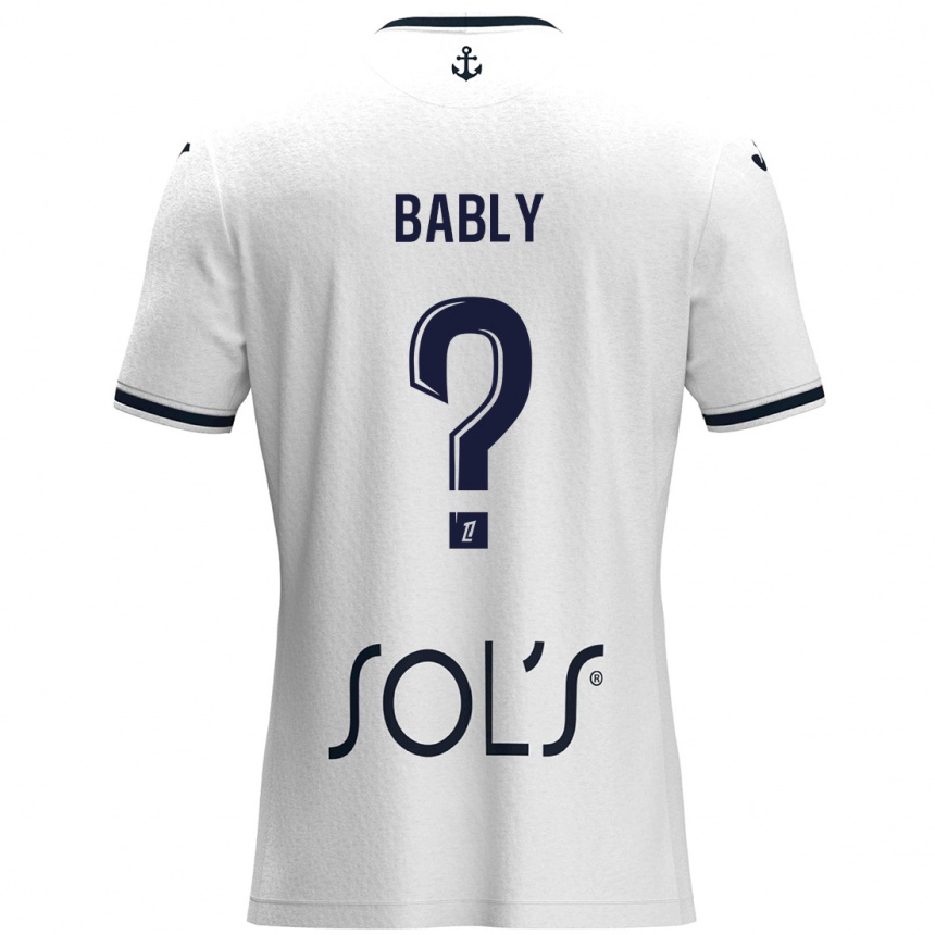 Kids Football Emmanuel Bably #0 White Dark Blue Away Jersey 2024/25 T-Shirt