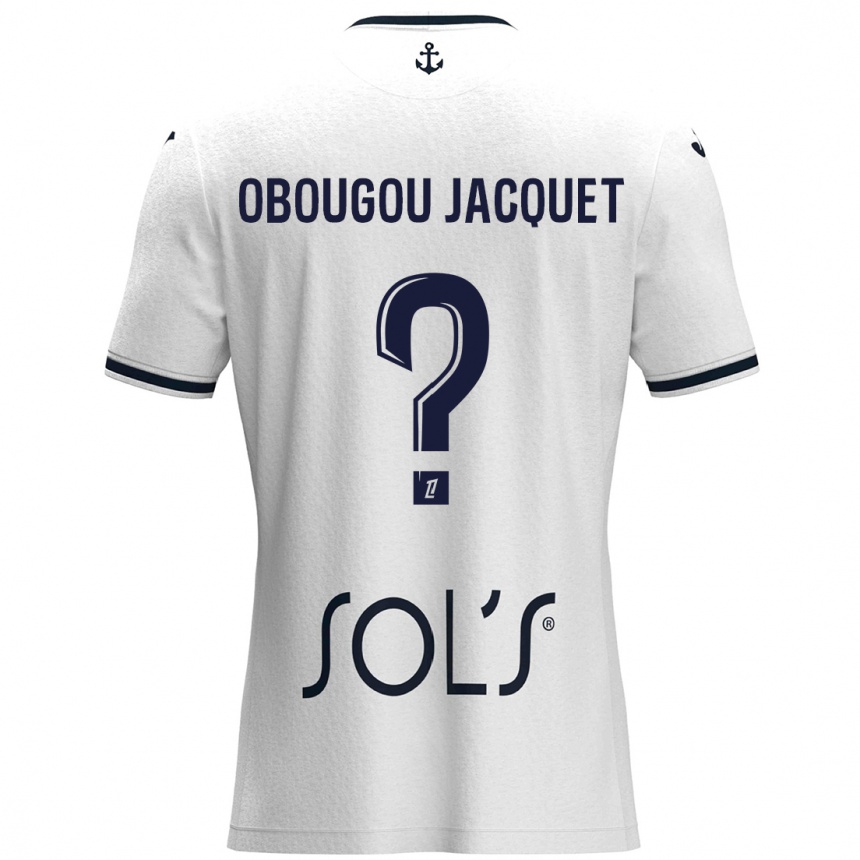 Kids Football Noam Obougou Jacquet #0 White Dark Blue Away Jersey 2024/25 T-Shirt