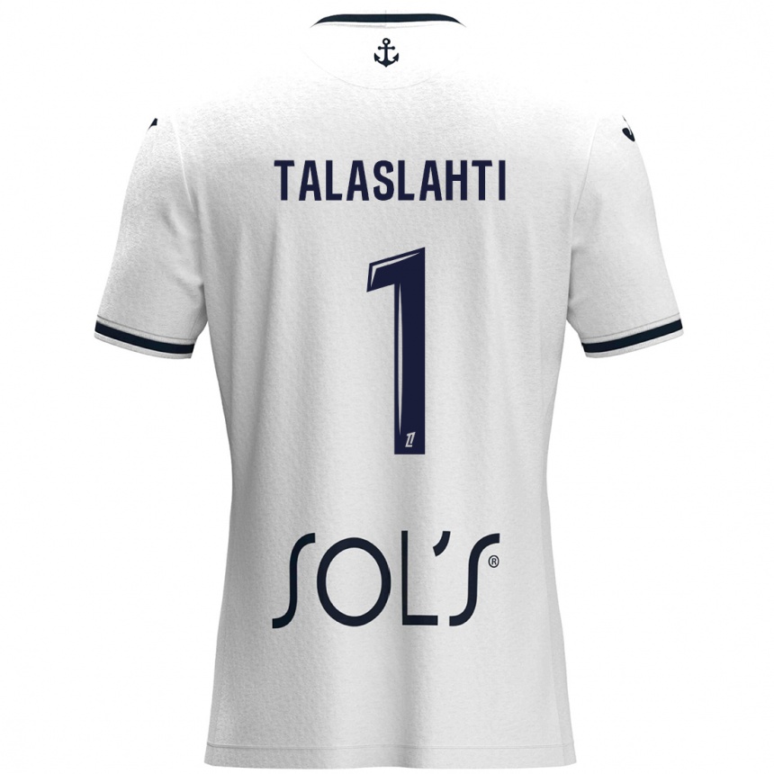 Kids Football Katriina Talaslahti #1 White Dark Blue Away Jersey 2024/25 T-Shirt