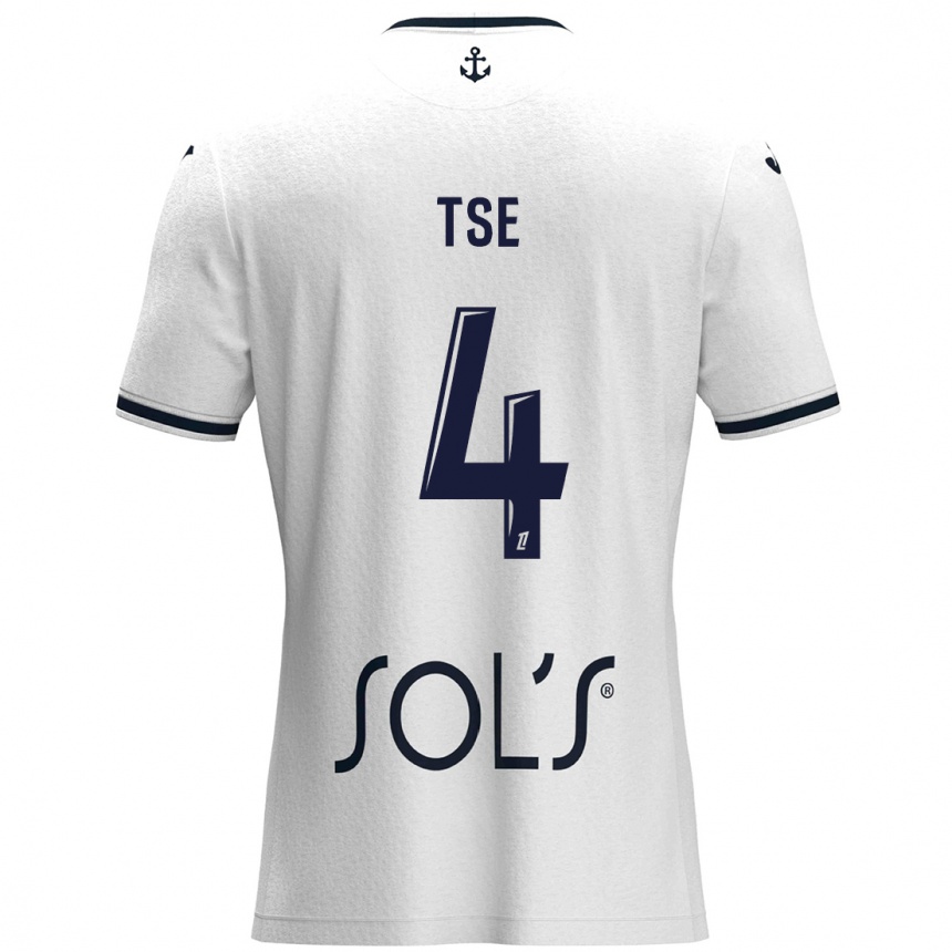 Kids Football Élisabeth Tsé #4 White Dark Blue Away Jersey 2024/25 T-Shirt