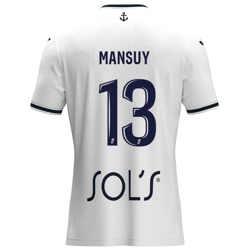 Kids Football Héloïse Mansuy #13 White Dark Blue Away Jersey 2024/25 T-Shirt