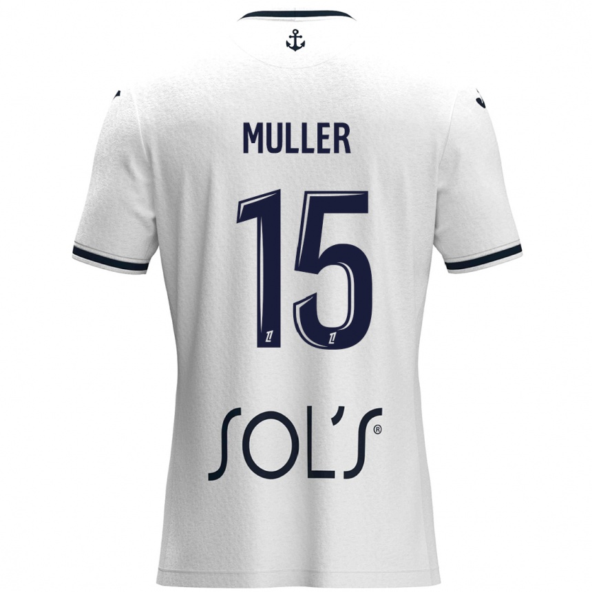 Kids Football Laura Muller #15 White Dark Blue Away Jersey 2024/25 T-Shirt