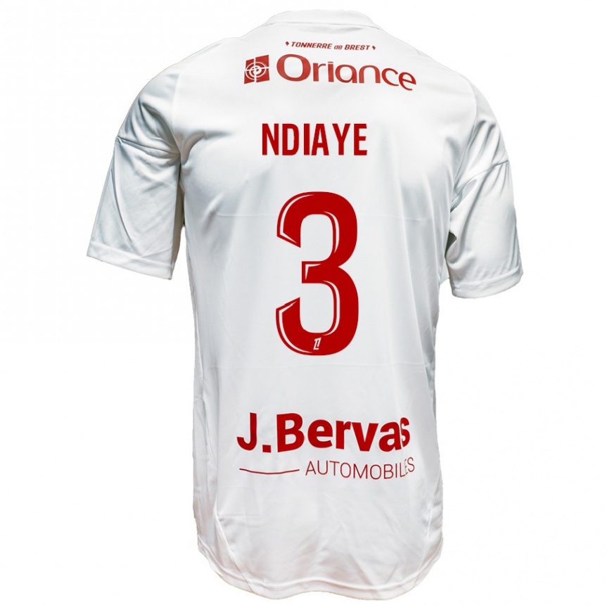 Kids Football Abdoulaye Ndiaye #3 White Red Away Jersey 2024/25 T-Shirt