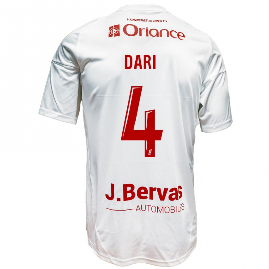 Kids Football Achraf Dari #4 White Red Away Jersey 2024/25 T-Shirt