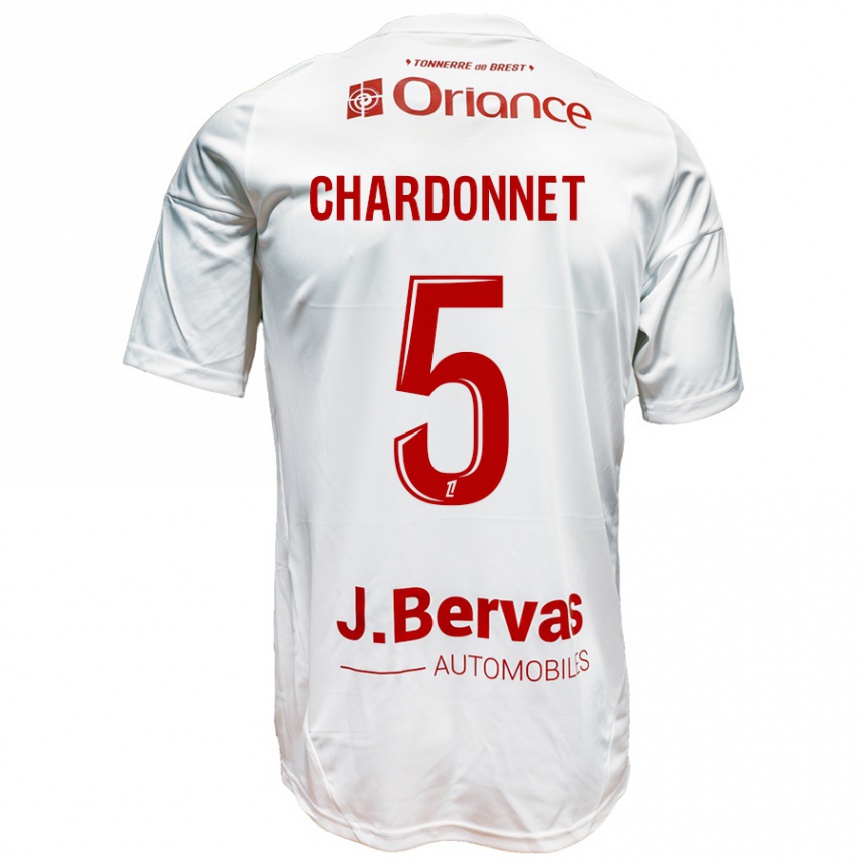 Kids Football Brendan Chardonnet #5 White Red Away Jersey 2024/25 T-Shirt