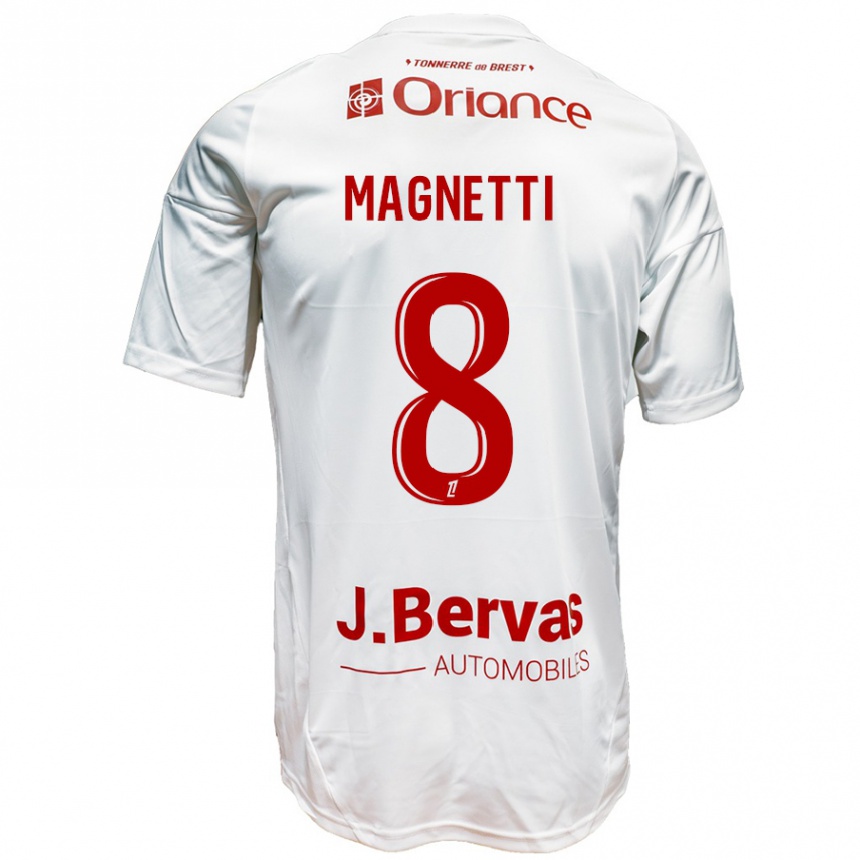 Kids Football Hugo Magnetti #8 White Red Away Jersey 2024/25 T-Shirt