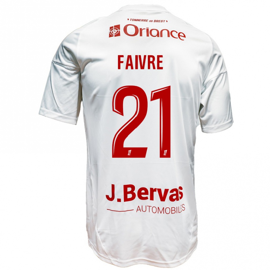 Kids Football Romain Faivre #21 White Red Away Jersey 2024/25 T-Shirt