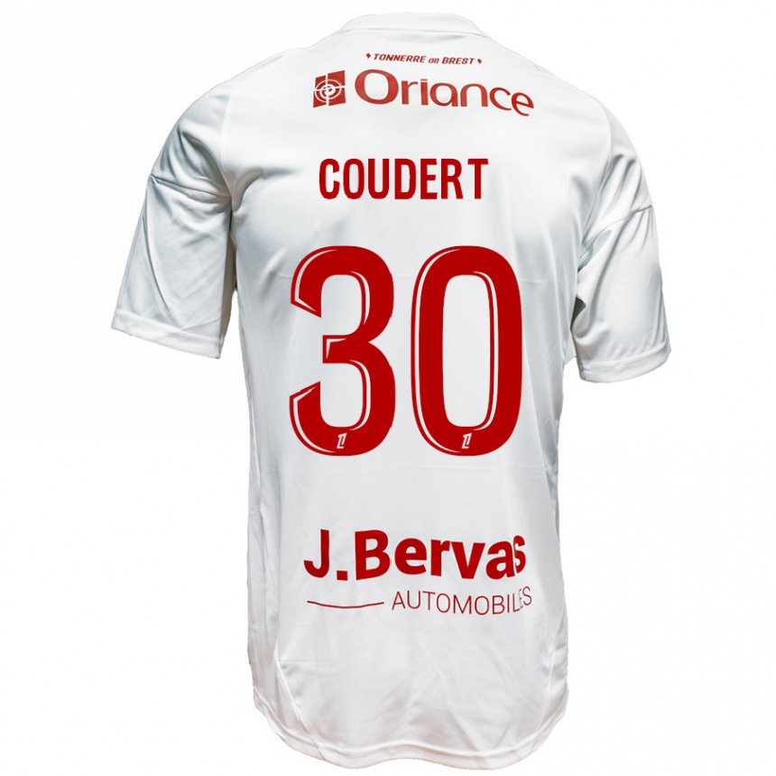 Kids Football Grégoire Coudert #30 White Red Away Jersey 2024/25 T-Shirt