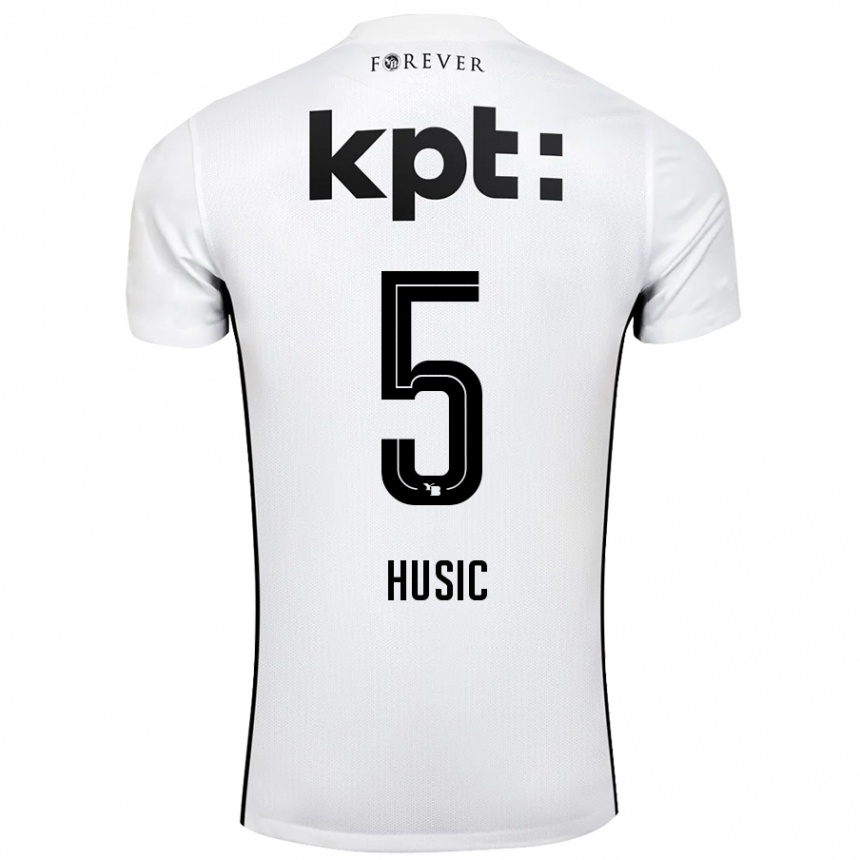 Kids Football Anel Husic #5 White Black Away Jersey 2024/25 T-Shirt