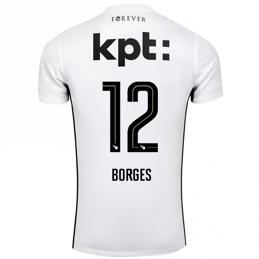 Kids Football David Borges #12 White Black Away Jersey 2024/25 T-Shirt