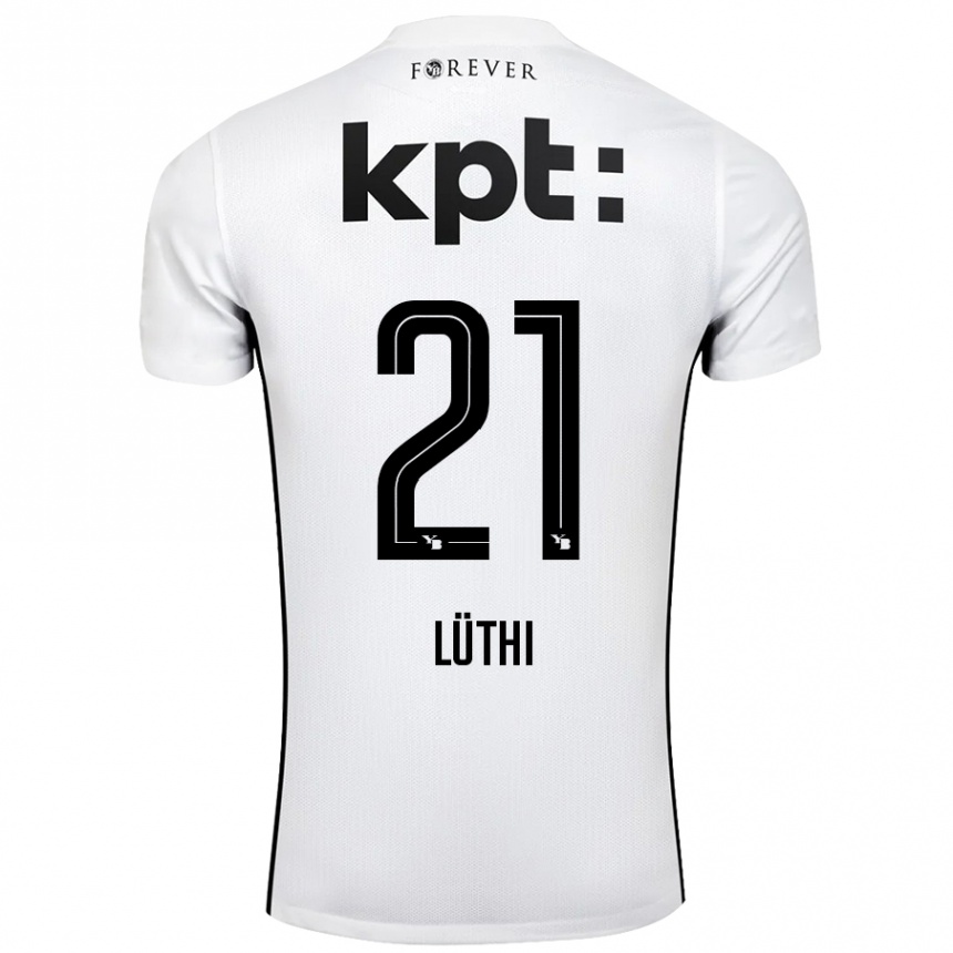 Kids Football Janis Lüthi #21 White Black Away Jersey 2024/25 T-Shirt