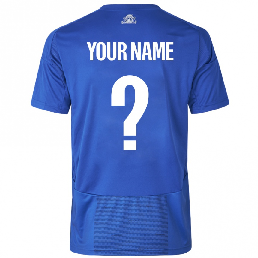 Kids Football Your Name #0 White Blue Away Jersey 2024/25 T-Shirt