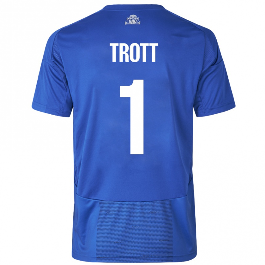 Kids Football Nathan Trott #1 White Blue Away Jersey 2024/25 T-Shirt