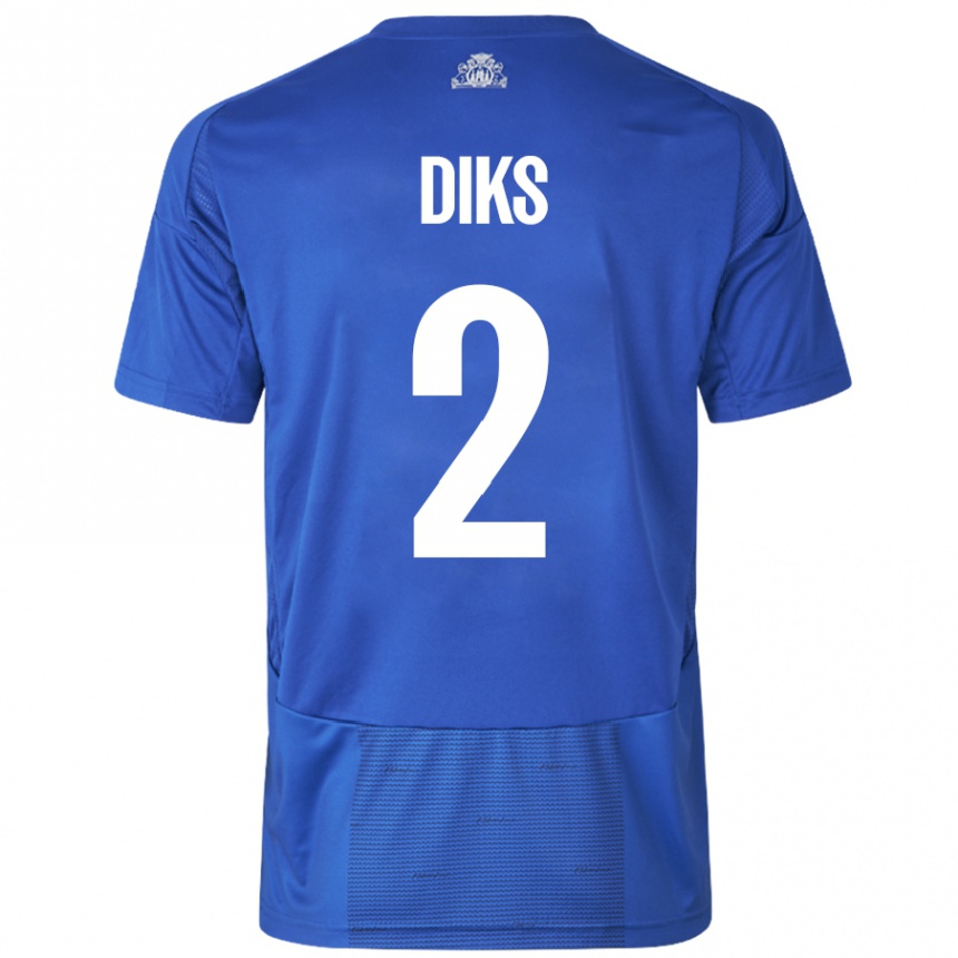 Kids Football Kevin Diks #2 White Blue Away Jersey 2024/25 T-Shirt