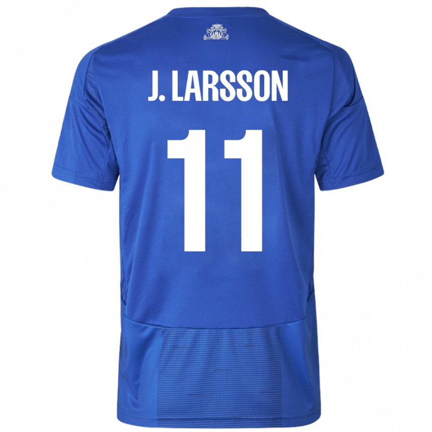 Kids Football Jordan Larsson #11 White Blue Away Jersey 2024/25 T-Shirt